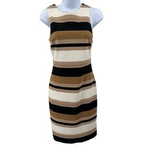 Banana Republic White/Gold/Black Short Dress WMNS Sz 0 Mini Crew Neck Striped